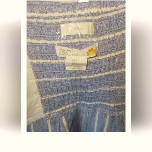 C & C California Blue & White Stripe Linen Wide Cropped Legs Jumpsuit Sz 8 - Picture 8 of 11